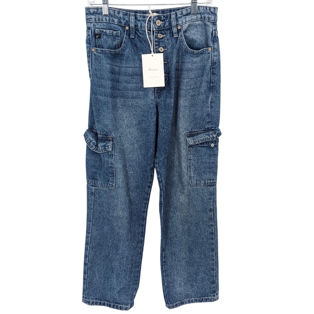 KanCan Baggy Jeans Womens Size 7 27 Blue Cargo Button Fly High Rise Denim Pants